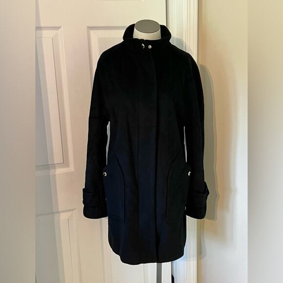 Anne Klein Womens Black Wool Blend Full Zip Button Work Cocoon Coat Sz M - Picture 1 of 7